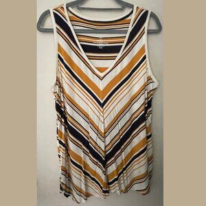 EUC XXL Maurices 24/7 Striped Dark Sleeveless Knit in Navy/Goldenrod/Off-white